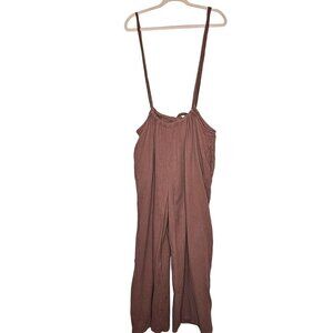 Bucket List Brown Gauzy Jumpsuit Overall Adjustable Straps Wide Legs Oversized S